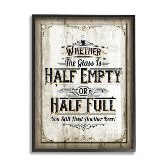Stupell Industries Half Empty Beer Sign Bar Room Word Design Framed Wall Art